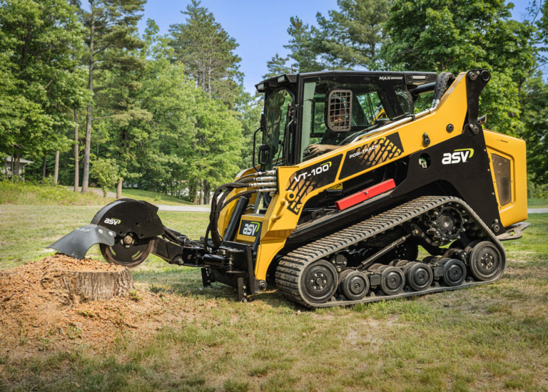 VT-100 Compact Track Loader with stump grinder attachment